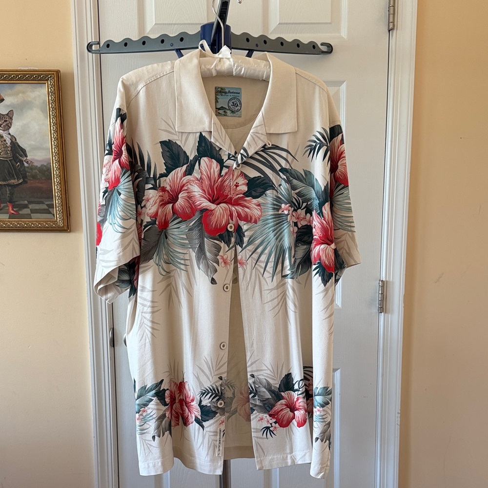 Tommy Bahama Floral Print Casual Shirt - Cream, Red, Green